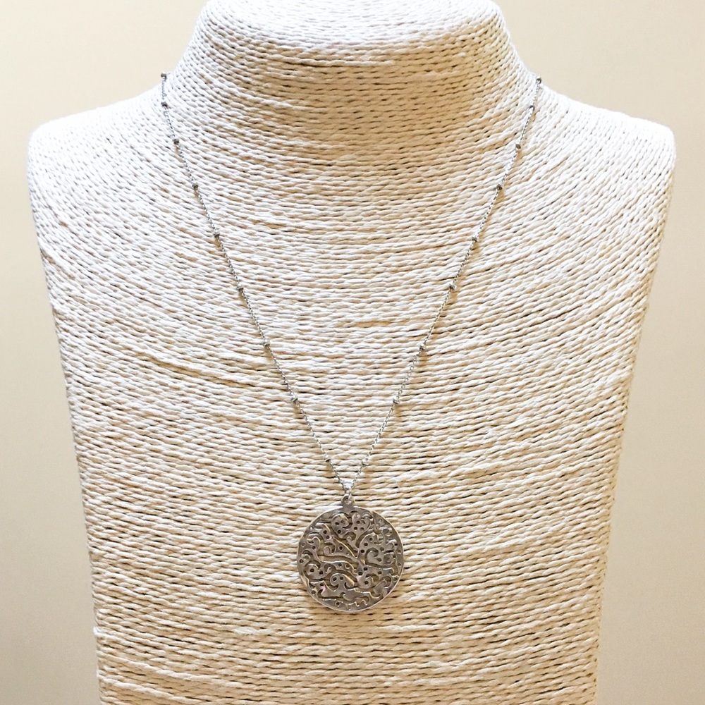 SILPADA Necklace Sterling Scroll Medallion Pendant 18” Chain N2328 V.GOOD COND